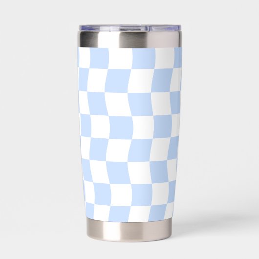 Pastel Blue White Retro Checkerboard Pattern 保温保冷タンブラー (正面)