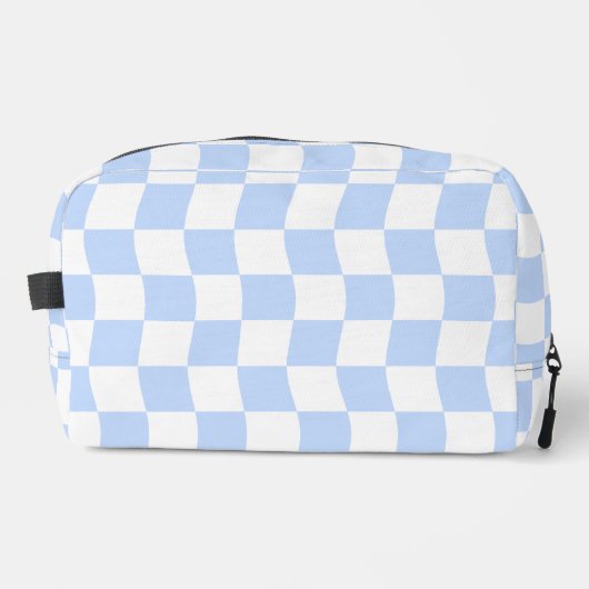 Pastel Blue White Retro Checkerboard Pattern Bag ドップキット (正面)