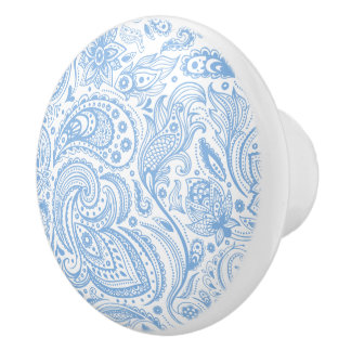 Pastel Blue & White Vintage Floral Paisley Pattern セラミックノブ