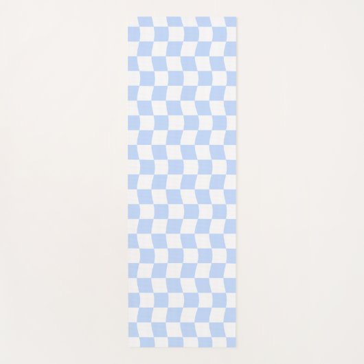 Pastel Blue White Wavy Checkerboard Pattern ヨガマット (正面)