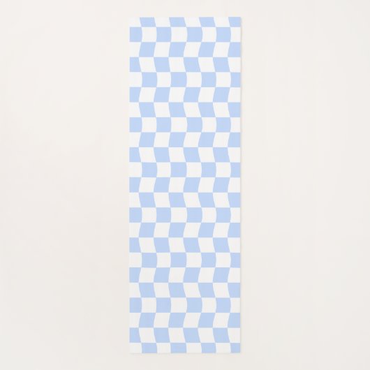 Pastel Blue White Wavy Checkerboard Pattern ヨガマット (裏面)