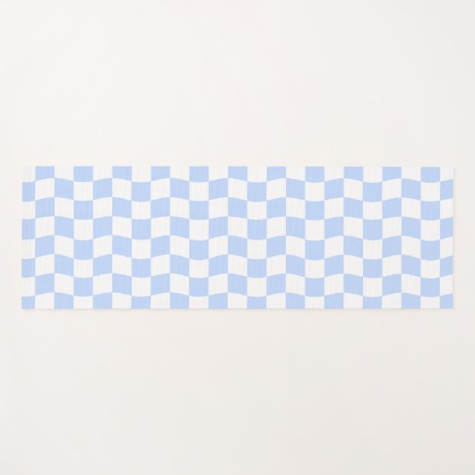 Pastel Blue White Wavy Checkerboard Pattern ヨガマット (正面(横))
