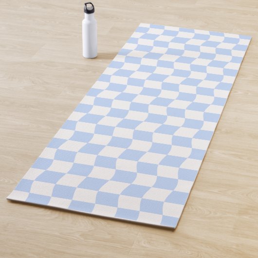 Pastel Blue White Wavy Checkerboard Pattern ヨガマット (インサイチュ)