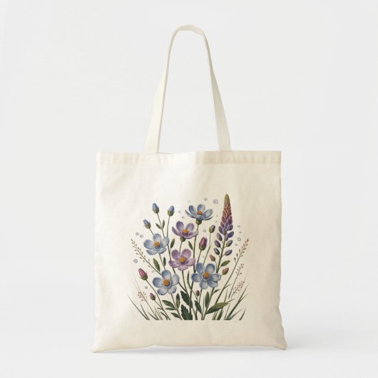 Pastel Blue Wildflowers – Minimalist Botanical トートバッグ (正面)
