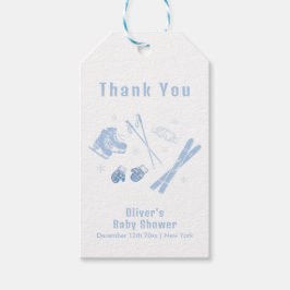 Pastel Blue Winter Après Bébé Ski Boy Baby Shower  ギフトタグ