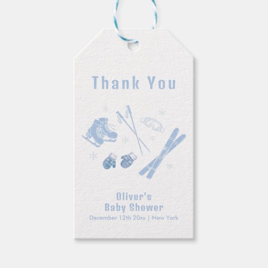Pastel Blue Winter Après Bébé Ski Boy Baby Shower  ギフトタグ (正面)