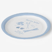 Pastel Blue Winter Après Bébé Ski Boy Baby Shower  ペーパープレート (アングル)