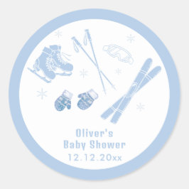 Pastel Blue Winter Après Bébé Ski Boy Baby Shower  ラウンドシール