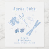 Pastel Blue Winter Après Bébé Ski Boy Baby Shower  ワインラベル (シングルラベル)