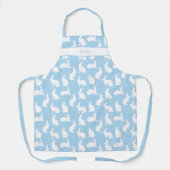 Pastel Blue With White Bunny Pattern And Name エプロン (正面)