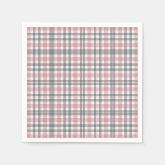 Pastel Blush Pink Gray White Plaid Pattern スタンダードカクテルナプキン (正面)
