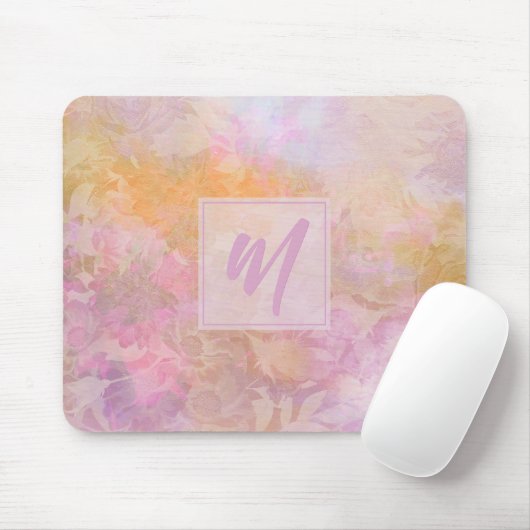 Pastel Boho Floral Pattern Chic Monogram マウスパッド (マウス)