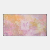 Pastel Boho Floral Pattern Chic Script Monogram デスクマット (正面)