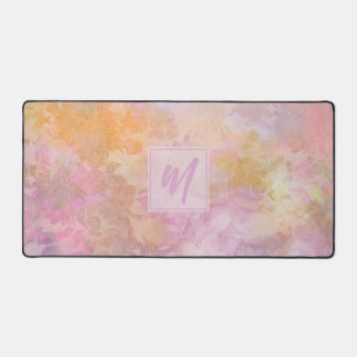 Pastel Boho Floral Pattern Chic Script Monogram デスクマット