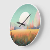 Pastel Boho Mountain Landscape Nature Clock ラージ壁時計 (傾斜)