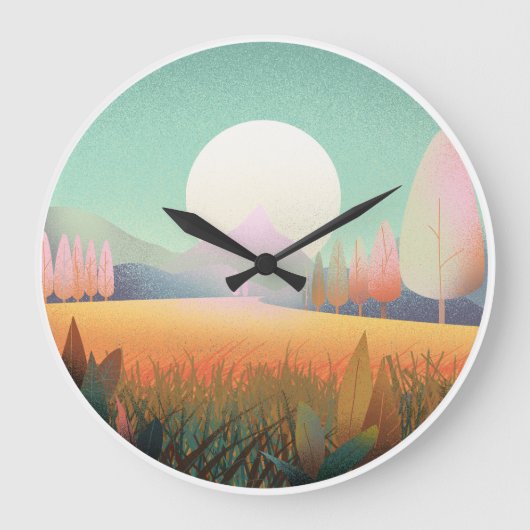 Pastel Boho Mountain Landscape Nature Clock ラージ壁時計 (正面)