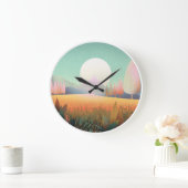 Pastel Boho Mountain Landscape Nature Clock ラージ壁時計 (ホーム)