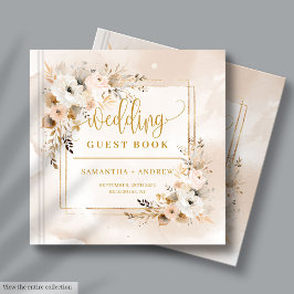 Pastel Boho Neutral Gold Autumn Wedding Guest Book ゲストブック