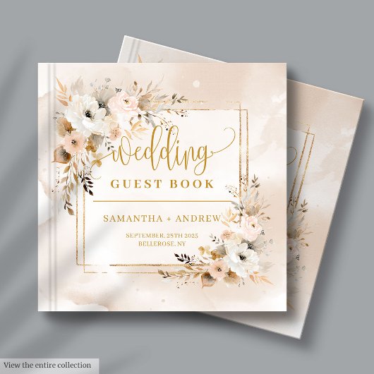 Pastel Boho Neutral Gold Autumn Wedding Guest Book ゲストブック