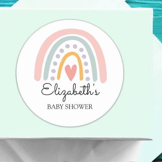 Pastel Boho Rainbow Baby Shower for a Girl ラウンドシール