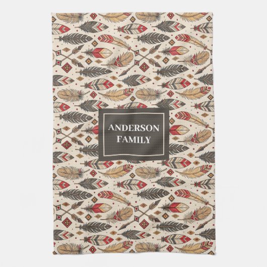 Pastel Boho Towel Classic Ethnic Kitchen Style キッチンタオル (縦)