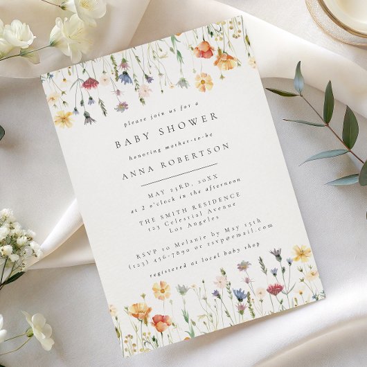 Pastel Boho Wildflower Baby Shower Invitation 招待状