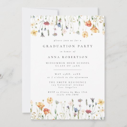 Pastel Boho Wildflower Graduation Party 招待状 (正面)