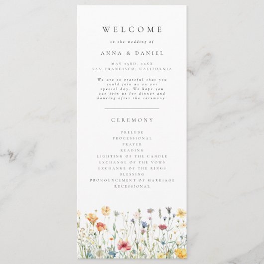 Pastel Boho Wildflower Wedding Program プログラム (正面)
