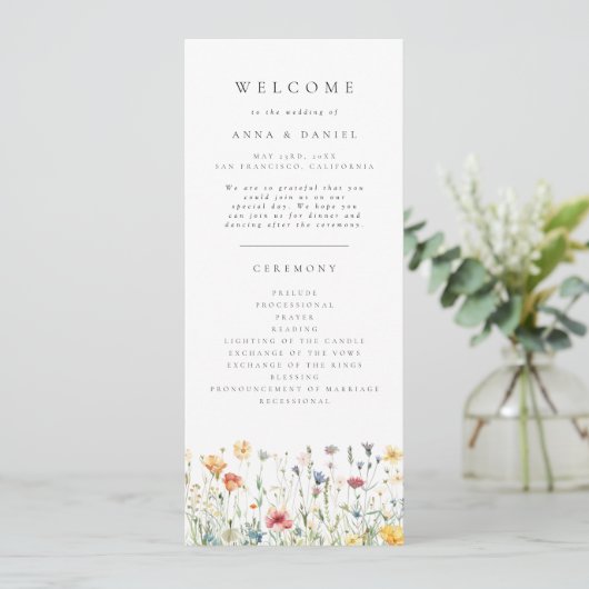Pastel Boho Wildflower Wedding Program プログラム (スタンド正面)