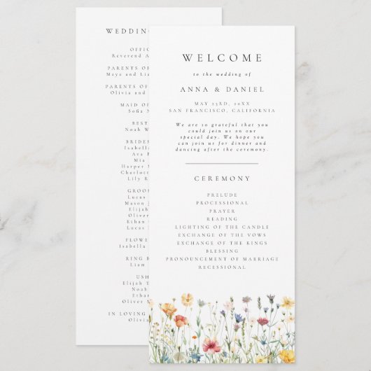 Pastel Boho Wildflower Wedding Program プログラム (正面/裏面)