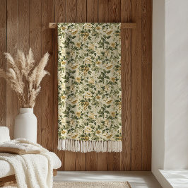 Pastel Botanical Blanket Sage Green Gold Elegance フリースブランケット