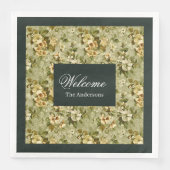 Pastel Botanical Napkins Elegant Gold Green Set (正面)