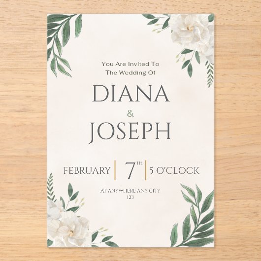 Pastel  Botanical Wedding Invitation | EditabLE アクリル招待状 (正面)