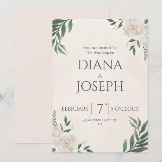 Pastel  Botanical Wedding Invitation | EditabLE 招待状 (正面/裏面)