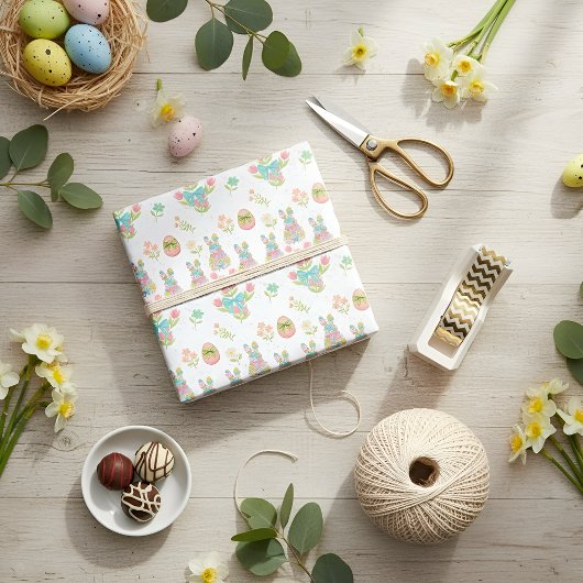 Pastel Bow Bunny Easter Pattern ラッピングペーパー