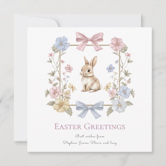 Pastel Bow Floral Bunny Easter Card シーズンカード (正面)