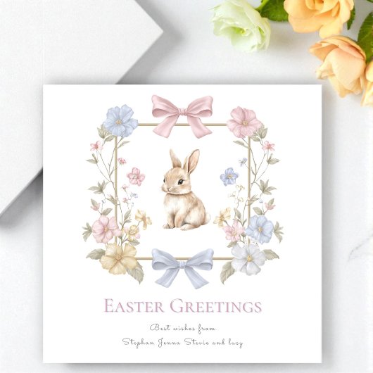 Pastel Bow Floral Bunny Easter Card シーズンカード