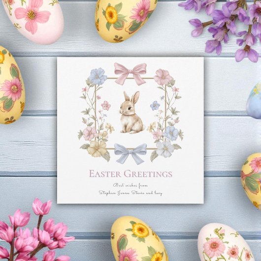 Pastel Bow Floral Bunny Easter Card シーズンカード