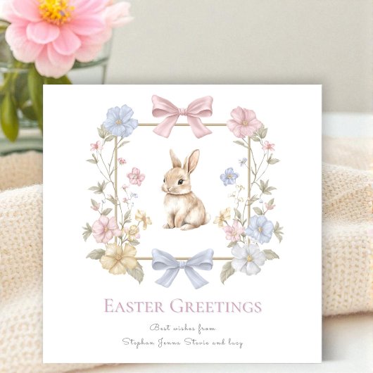 Pastel Bow Floral Bunny Easter Card シーズンカード