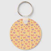 Pastel Bows & Flowers Pattern – Cute Yellow Girly  キーホルダー (正面)