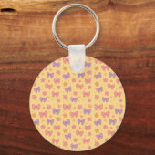 Pastel Bows & Flowers Pattern – Cute Yellow Girly  キーホルダー (正面)