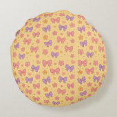 Pastel Bows & Flowers Pattern – Cute Yellow Girly  ラウンドクッション (裏面)