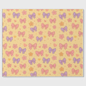 Pastel Bows & Flowers Pattern – Cute Yellow Girly ラッピングペーパー (フラット)