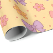 Pastel Bows & Flowers Pattern – Cute Yellow Girly ラッピングペーパー (ロールコーナー)