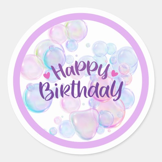Pastel Bubble “Happy Birthday” Sticker ラウンドシール (正面)