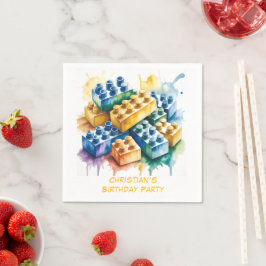 Pastel Building Block Splash Boy Birthday Party スタンダードカクテルナプキン