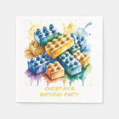 Pastel Building Block Splash Boy Birthday Party スタンダードカクテルナプキン (正面)