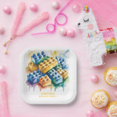 Pastel Building Block Splash Boy Birthday Party ペーパープレート (パーティー)