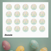 Pastel Bunnies Easter Eggs Ferns n Mint Monogram ラウンドシール