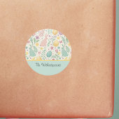 Pastel Bunnies Easter Eggs Ferns n Mint Monogram ラウンドシール